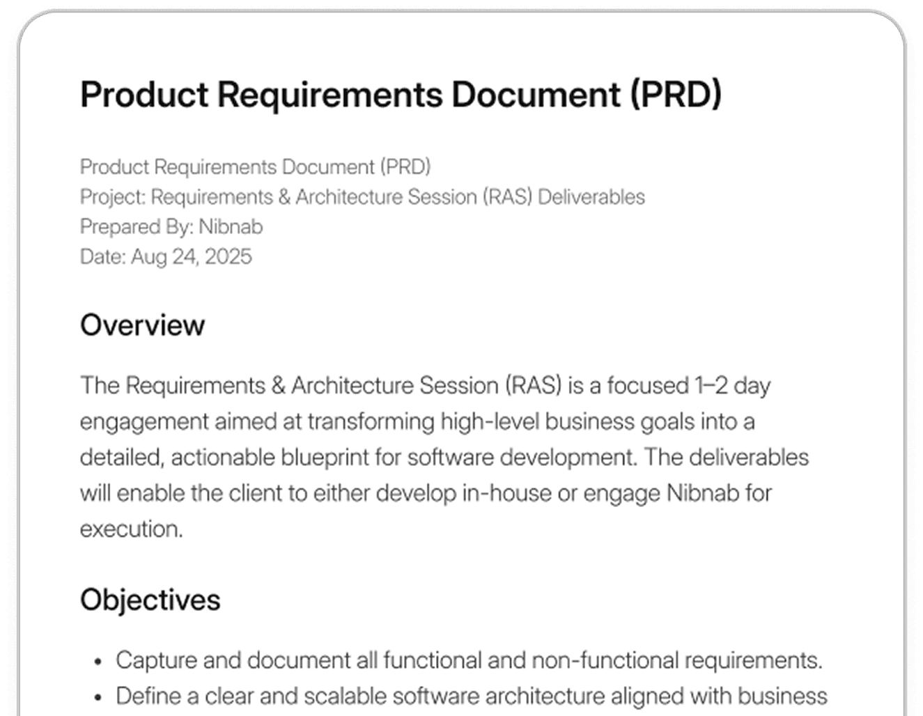 Requirement document (front)